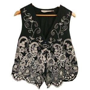 PASSPORTS Of Pier 1 Imports Black Paisley Print Vest Womens MEDIUM